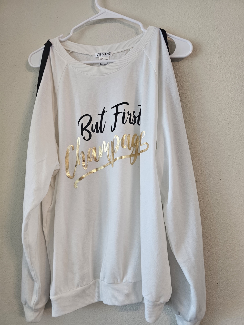 Venus "But First Champagne" White Pullover Sweatshirt